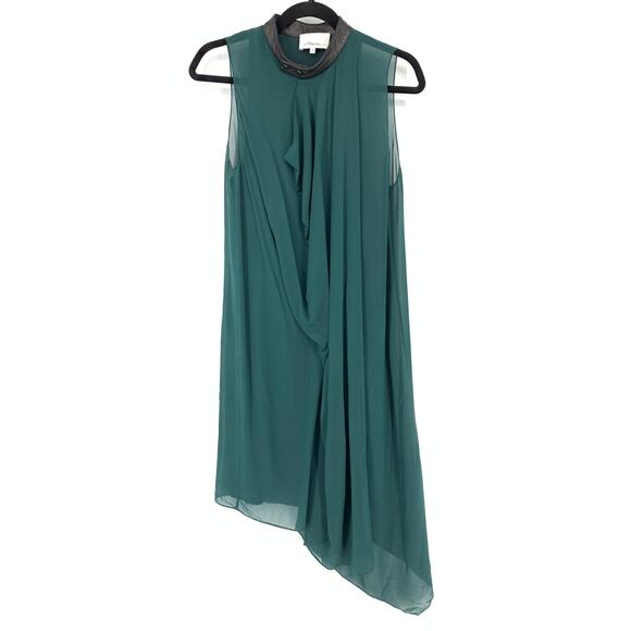 3.1 Phillip Lim Women's 4 Hi Low Chiffon Mini Dress Sleeveless Green High Neck - Picture 1 of 6